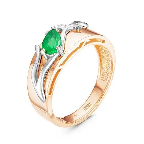 Кольцо декоративное из комбинированного золота с изумрудами