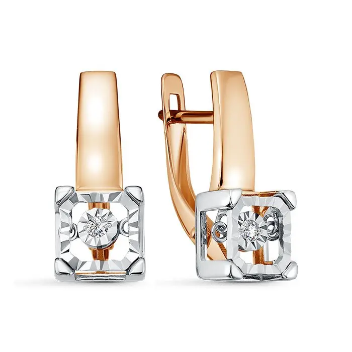 Серьги с английским замком из комбинированного золота