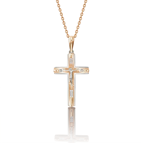 Подвеска крест из комбинированного золота