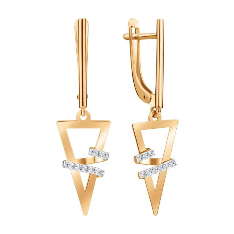 Серьги подвесные из красного золота