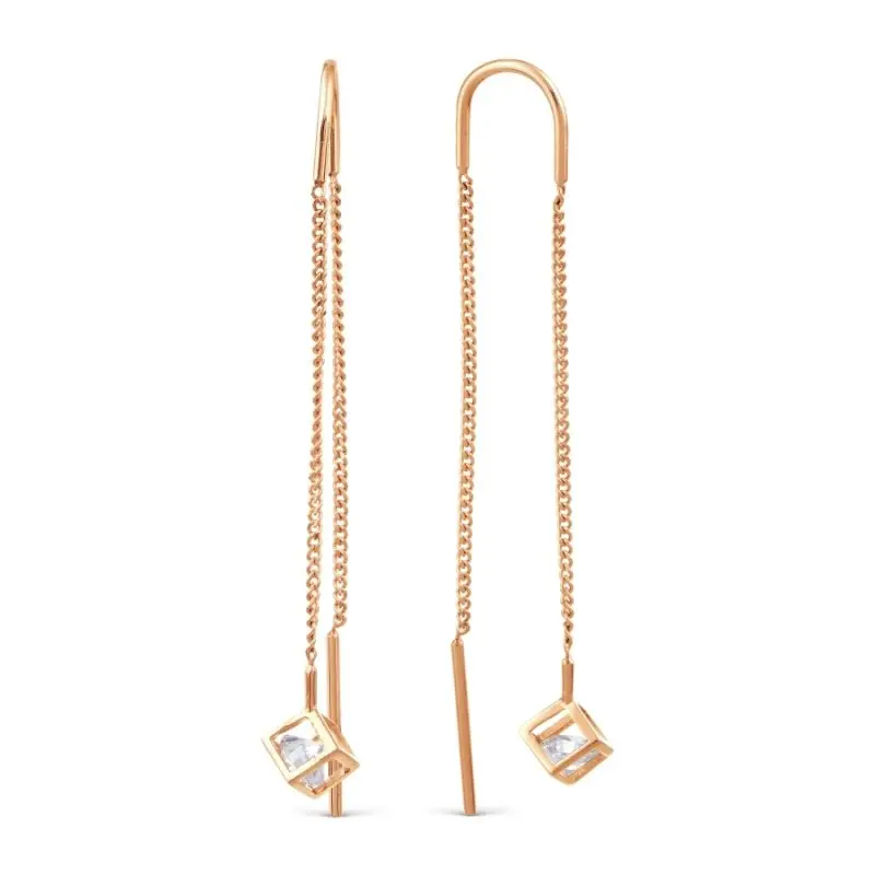 Серьги цепочки из красного золота