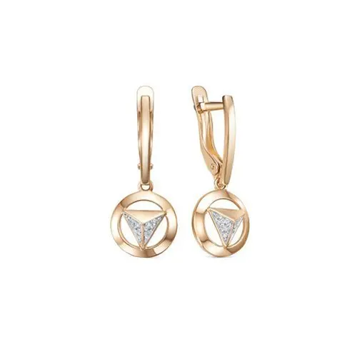 Серьги подвесные из комбинированного золота