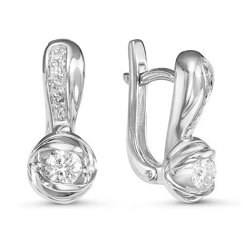 Серьги с английским замком из белого золота с бриллиантами