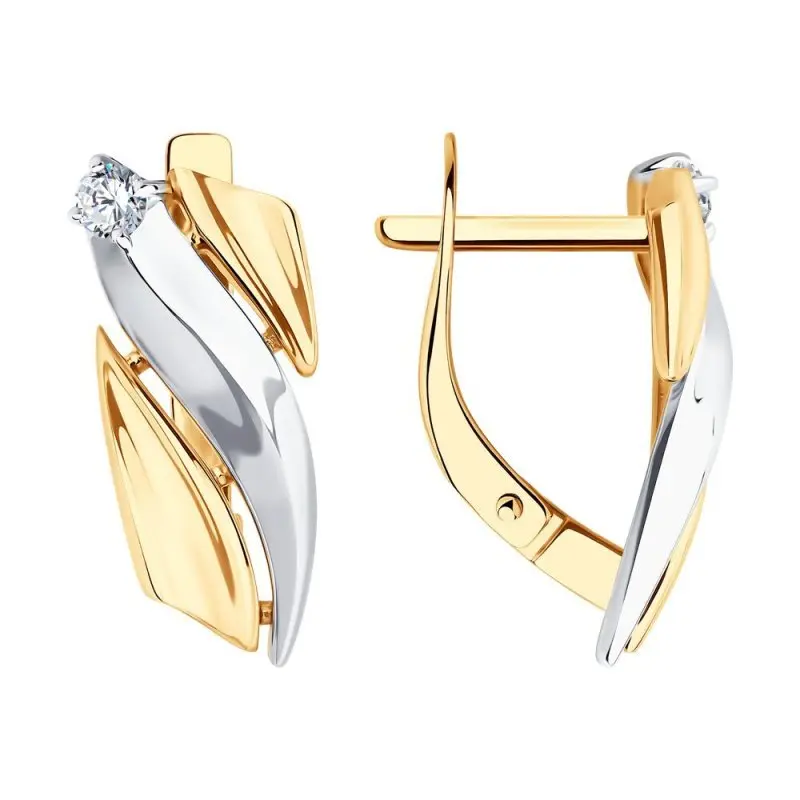 Серьги с английским замком из комбинированного золота