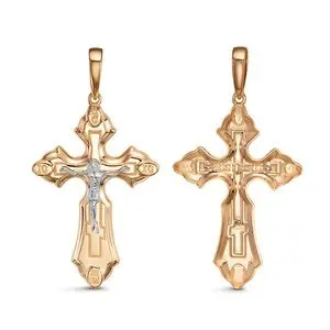 Подвеска крест из комбинированного золота