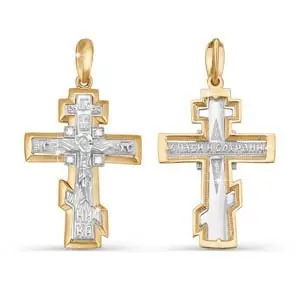 Подвеска крест из комбинированного золота