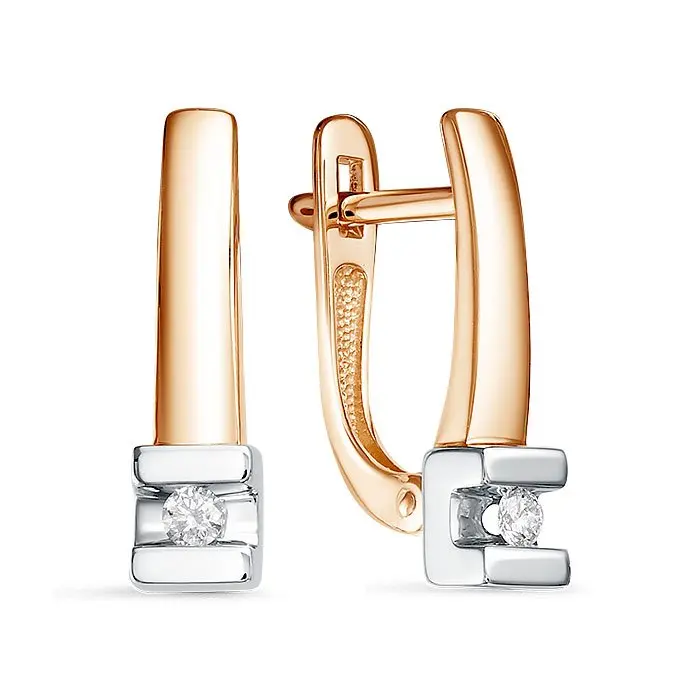 Серьги с английским замком из комбинированного золота