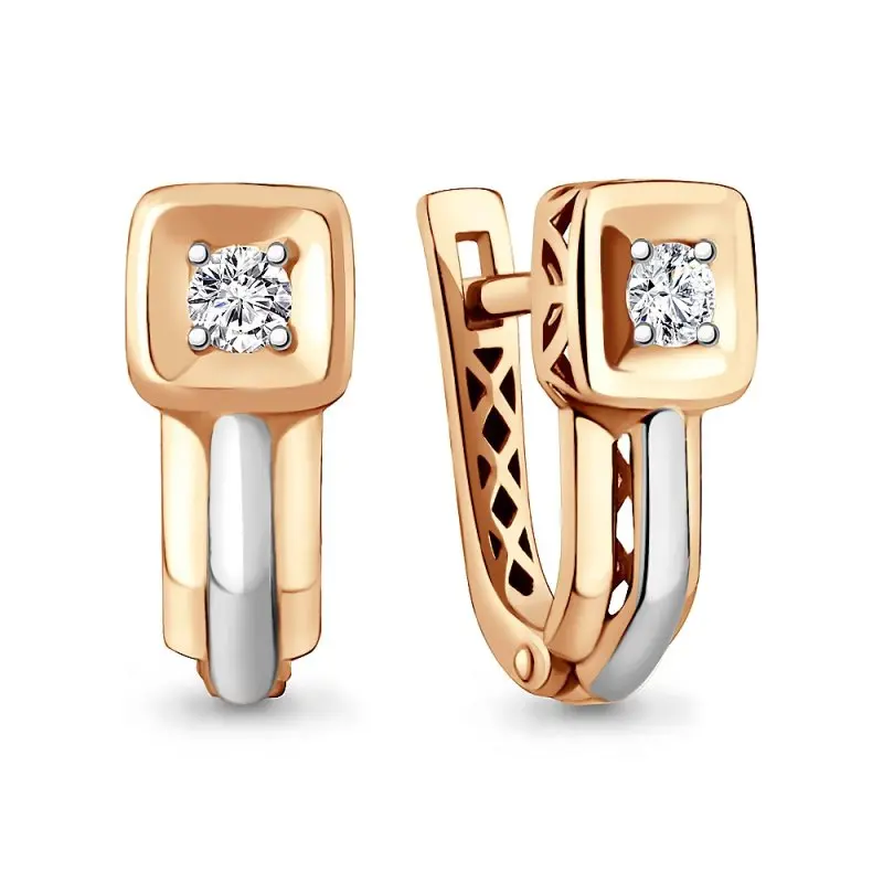 Серьги с английским замком из комбинированного золота