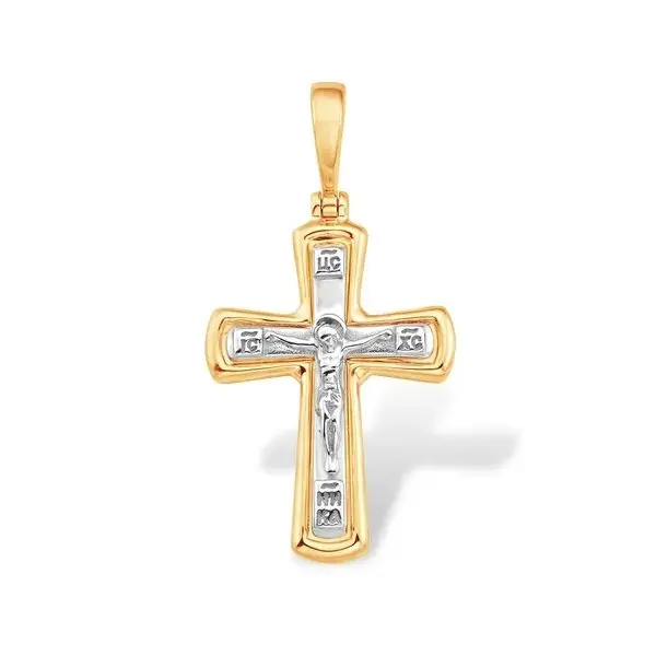 Подвеска крест из комбинированного золота