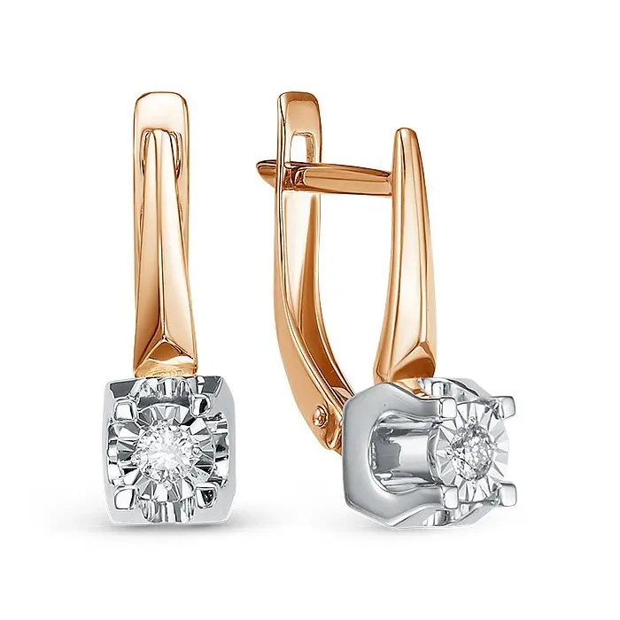 Серьги с английским замком из комбинированного золота