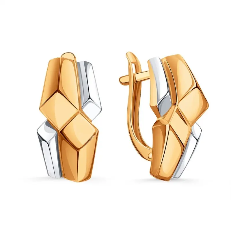 Серьги с английским замком из комбинированного золота