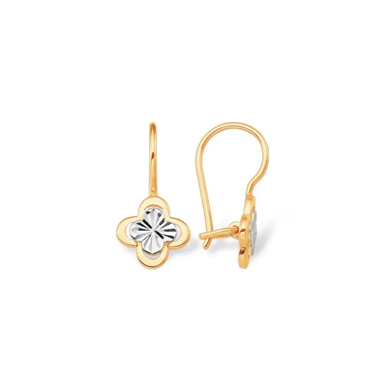 Серьги детские из комбинированного золота