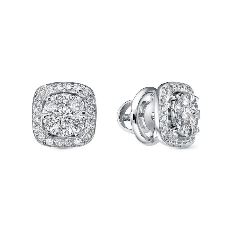 Серьги пуссеты из белого золота