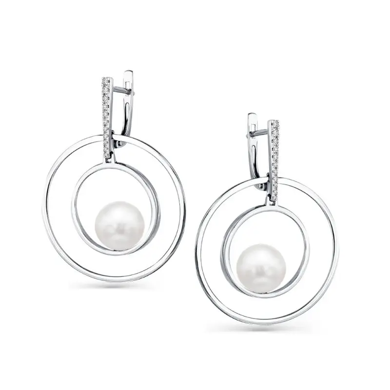 Серьги подвесные из белого золота