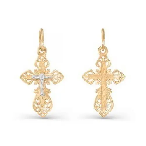 Подвеска крест из комбинированного золота