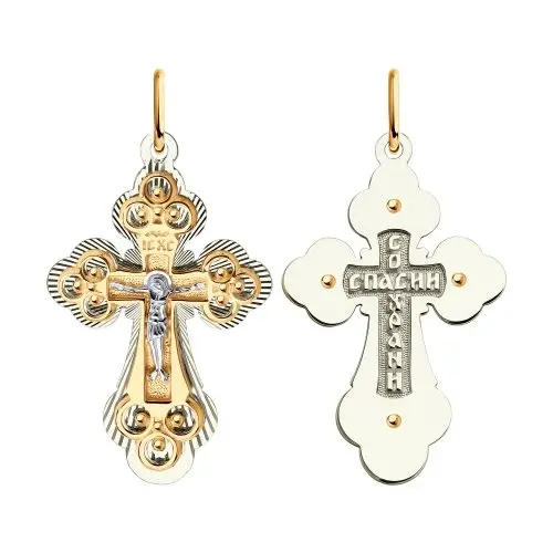 Подвеска крест из комбинированного золота
