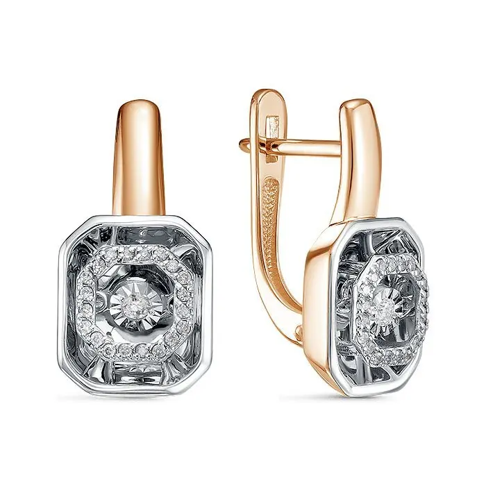 Серьги с английским замком из комбинированного золота