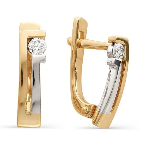 Серьги с английским замком из комбинированного золота