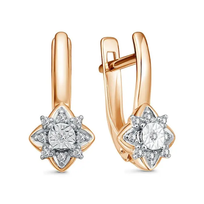 Серьги с английским замком из комбинированного золота