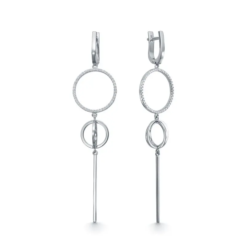 Серьги подвесные из белого золота