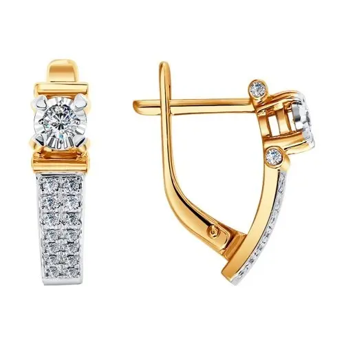 Серьги с английским замком из комбинированного золота