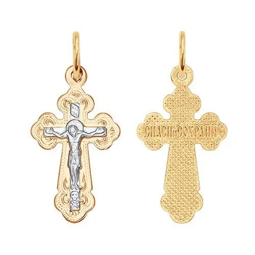 Подвеска крест из комбинированного золота вид 1