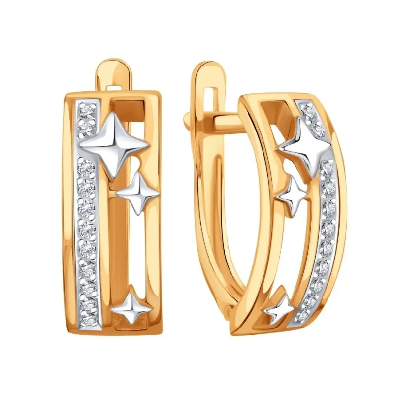 Серьги с английским замком из комбинированного золота