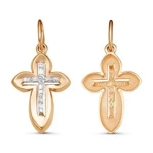 Подвеска крест из комбинированного золота