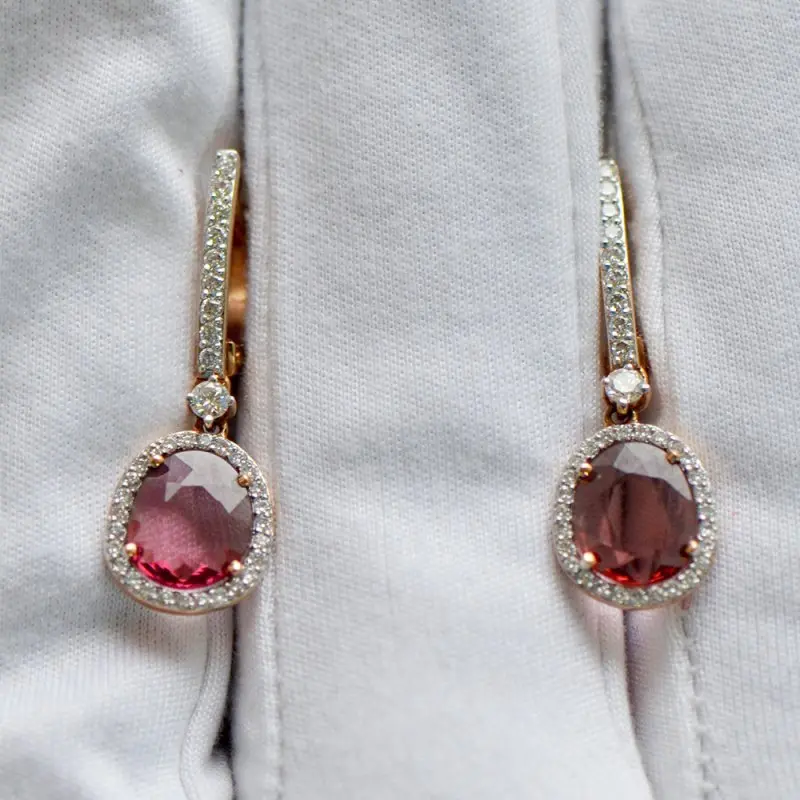 Серьги подвесные из красного золота