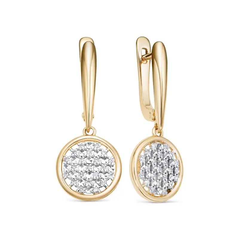 Серьги подвесные из комбинированного золота