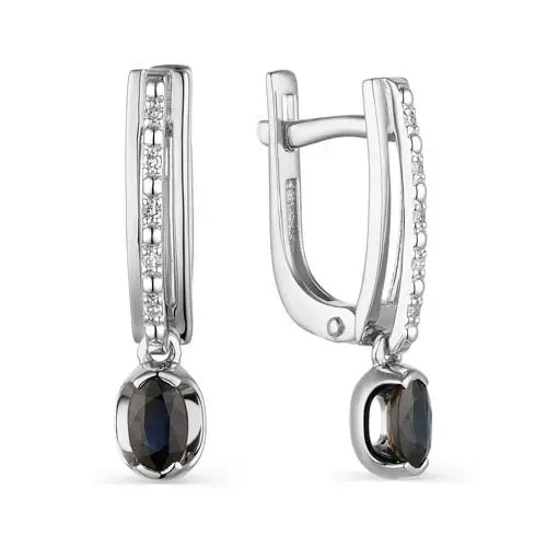 Серьги подвесные из белого золота с сапфирами