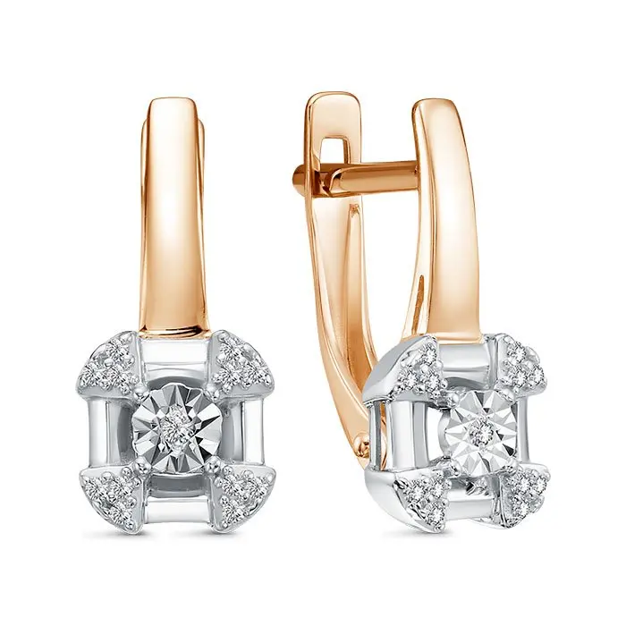 Серьги с английским замком из комбинированного золота