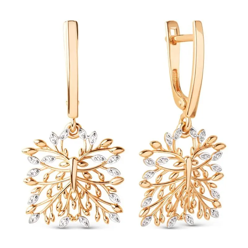 Серьги подвесные из красного золота