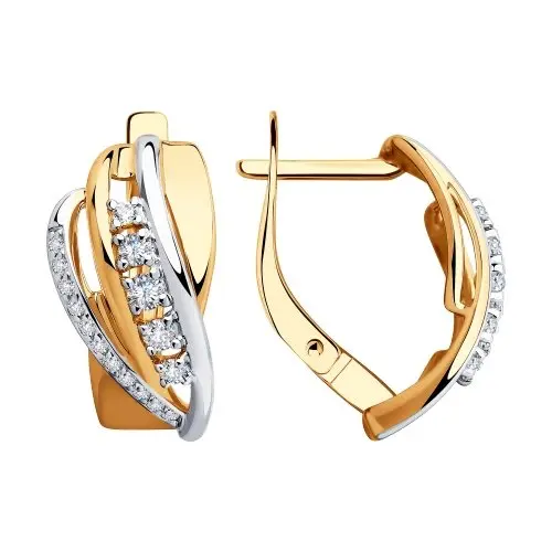 Серьги с английским замком из комбинированного золота