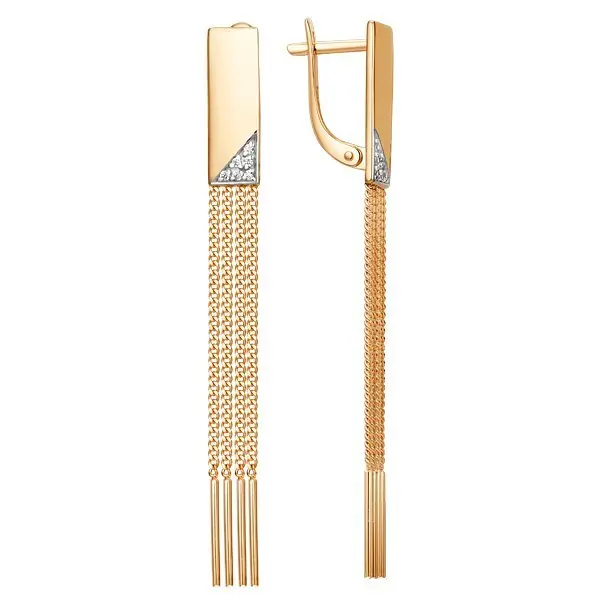 Серьги подвесные из красного золота