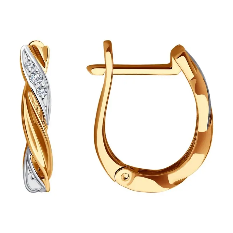 Серьги с английским замком из комбинированного золота