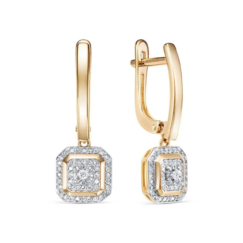 Серьги подвесные из комбинированного золота