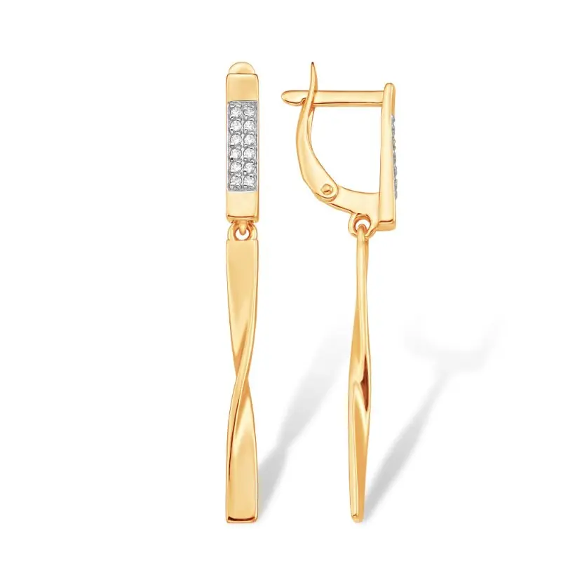 Серьги подвесные из красного золота