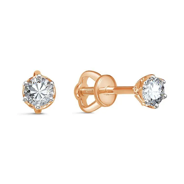 Серьги пуссеты из красного золота