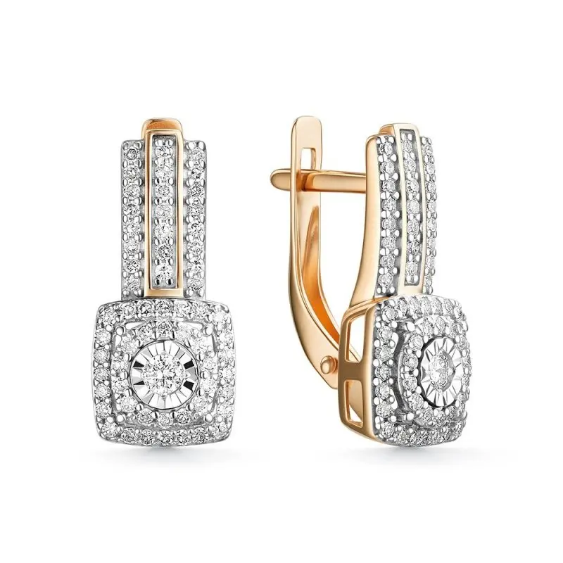 Серьги с английским замком из комбинированного золота