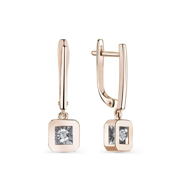 Серьги подвесные из комбинированного золота