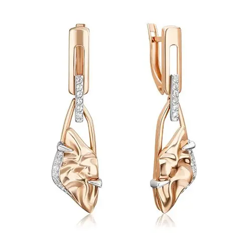 Серьги подвесные из красного золота