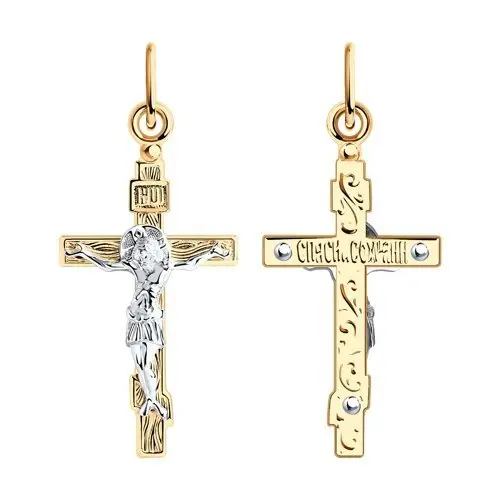 Подвеска крест из комбинированного золота