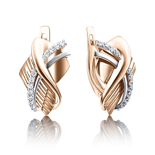 Серьги с английским замком из комбинированного золота