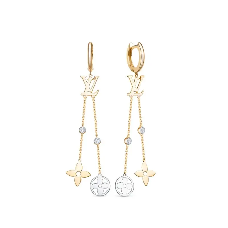 Серьги подвесные из комбинированного золота