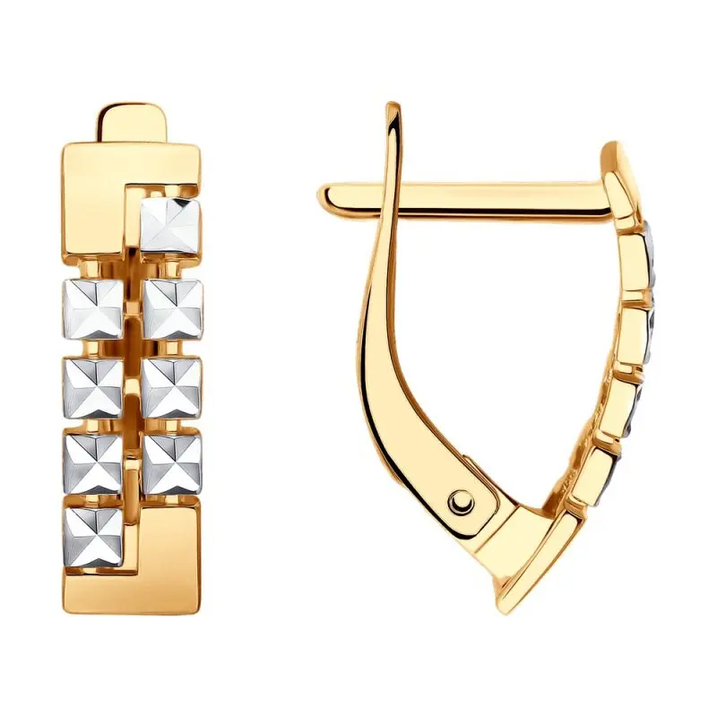 Серьги с английским замком из комбинированного золота