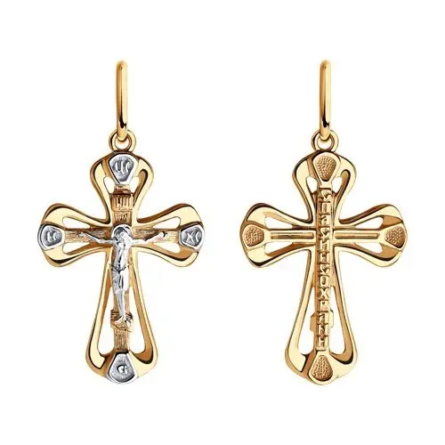 Подвеска крест из комбинированного золота