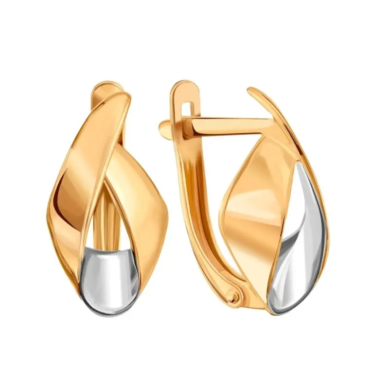 Серьги с английским замком из комбинированного золота