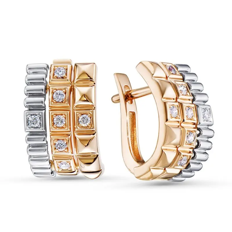 Серьги с английским замком из комбинированного золота