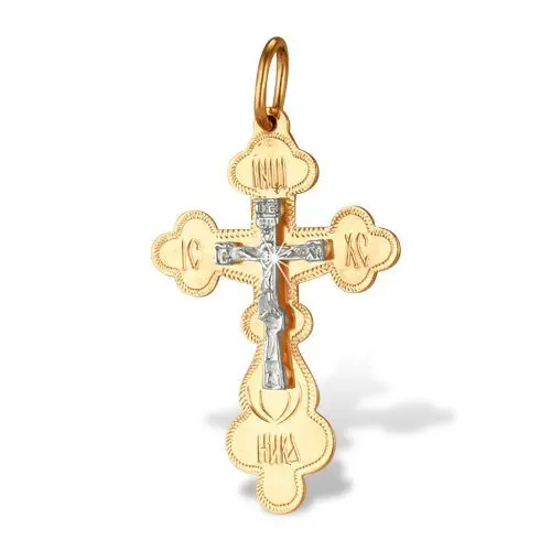 Подвеска крест из комбинированного золота
